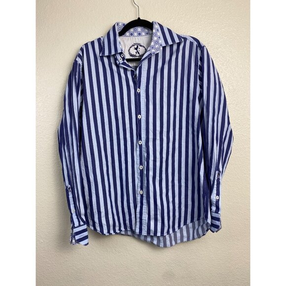 Bugatchi Button‎ Down Shirts Mens size Large Blue White Stripes Rockabilly Rodeo - Picture 1 of 14